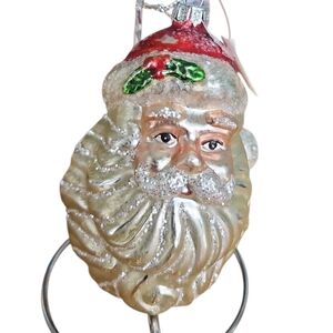 Vintage Dillards Trimmings Glass Santa Ornament